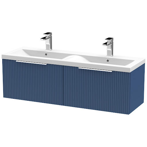 Regis Fluted Wall Hung Blue Double Vanity Unit - 1200mm