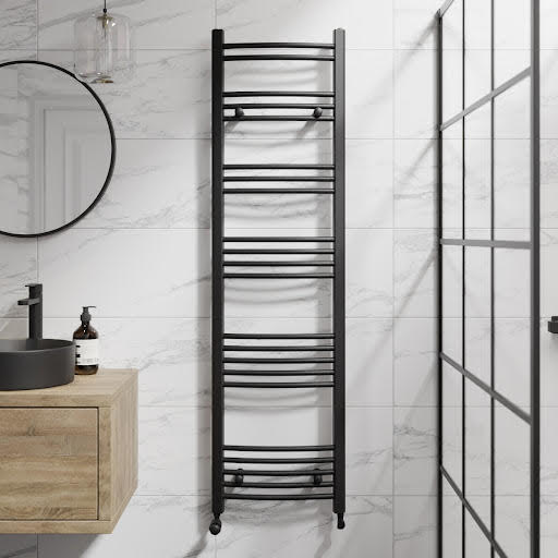 DuraTherm Curved Heated Towel Radiator Matt Black - 1600 x 450mm