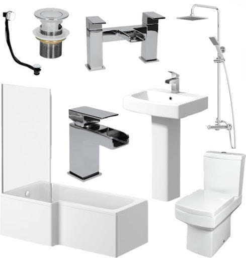 Royan Complete Bathroom Suite Bundle with L Shape Shower Bath - Left Hand 1600mm