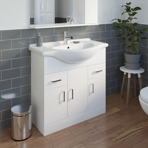 Alpine White Gloss Freestanding Vanity Unit 850mm