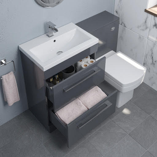 Aurora Grey Gloss Drawer Vanity Unit, Bathroom Vanity Units With Toilet