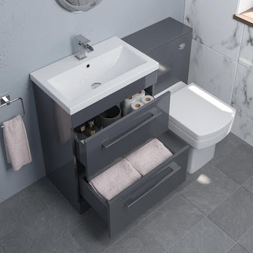 Aurora Grey Gloss Drawer Vanity Unit Royan Toilet With Soft Clo Aurora Grey Gloss Drawer Vanity Unit, Bathroom Vanity Units With Toilet