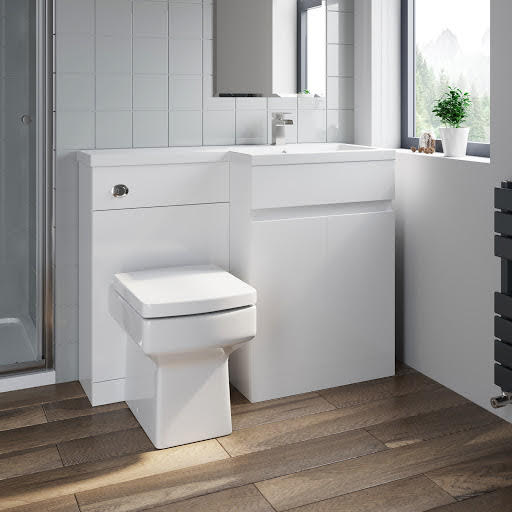 Artis Flat Pack White Gloss 1100mm Combi Unit - Right Hand Basin, Concealed Cistern & Royan Toilet