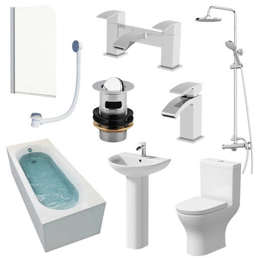 Ceramica Arles Bathroom Suite with 1700mm Bath, Toilet, Basin, Taps, Shower, Screen & Waste