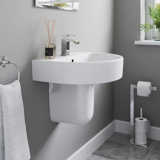 Affine Bordeaux Semi Pedestal 555mm 1 Tap Hole Bathroom Basin