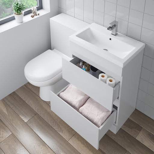 Artis White Gloss Drawer Vanity Unit & Toilet With Soft Close Seat