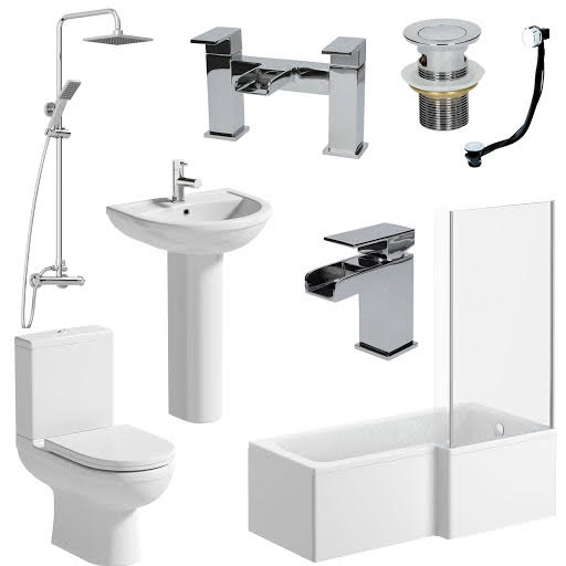Affine Milan Bathroom Suite with 1700mm RH Bath, Toilet, Basin, Taps, Shower, Screen & Waste