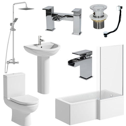 Milan L Shape Bathroom Suite Right 1700mm – Taps, Waste, Shower and Screen