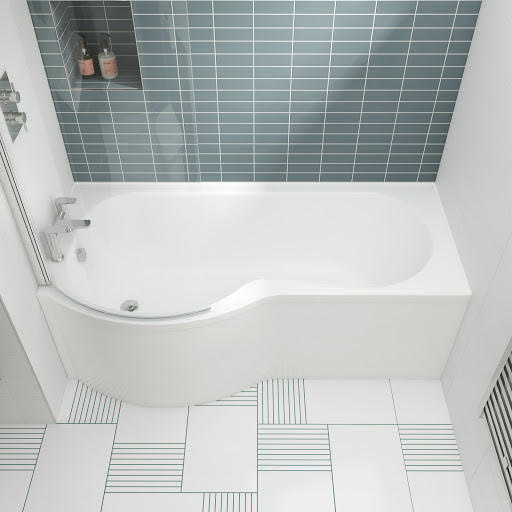 Ceramica P Shaped Shower Bath 1600mm Left Hand - Including Bath Legs And Side Panel