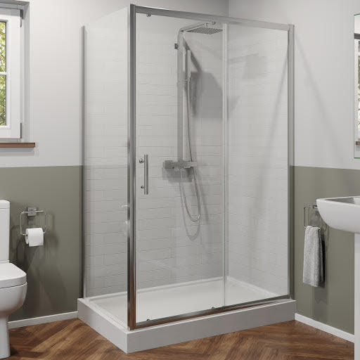 Luxura Sliding Shower Door & Side Panel 1000x700mm - 6mm Glass & Podium Anti Slip Easy Plumb Tray