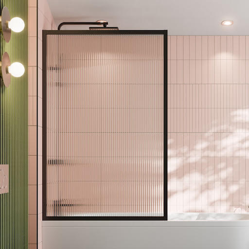 Luxura Square Framed Fluted Bath Shower Screen 800mm - 6mm Black