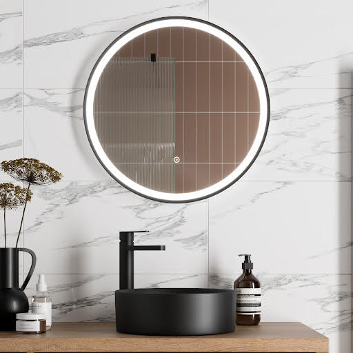 Artis Round LED Mirror with Demister - 600 x 600mm Matt Black