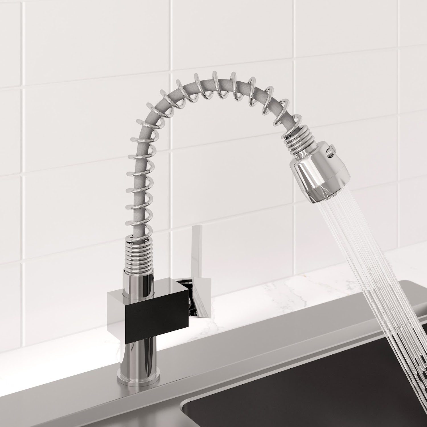 Modern Mono Kitchen Mixer Tap Pull Out Spray Square Lever Swivel Spout