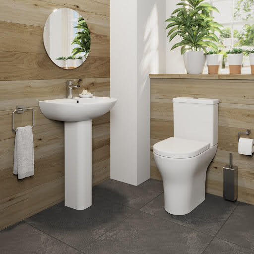 Ceramica Arles Cloakroom Suite with Rimless Close Coupled Toilet & Full Pedestal Basin