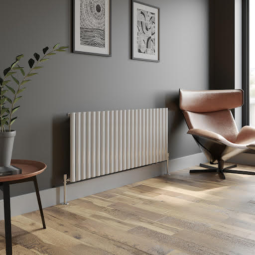 DuraTherm Horizontal Oval Tube Single Panel Designer Radiator - 600 x 1440mm White
