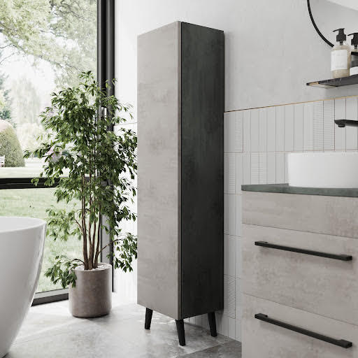 Vitusso Idro Grey Tall Bathroom Cabinet - 1380 x 350mm
