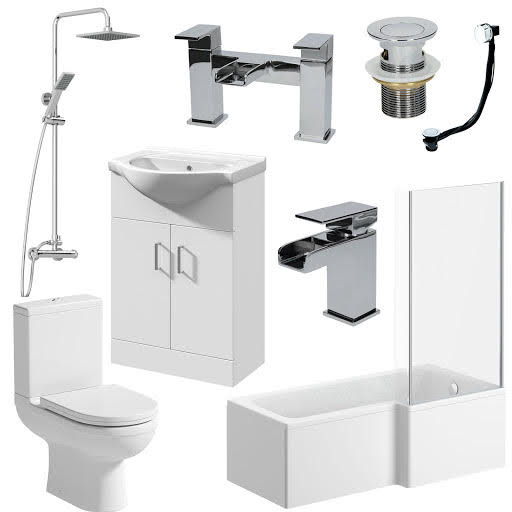 Ceramica Milan Bathroom Suite with 1700mm RH Bath, Toilet, Vanity Unit, Taps, Shower, Screen & Waste