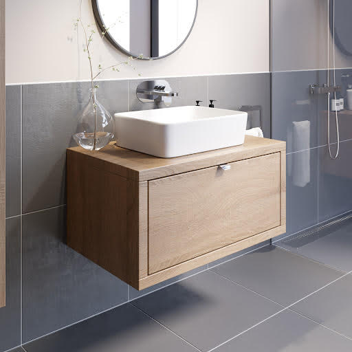 Vitusso Garda Wood Wall Hung Countertop Vanity Unit with Croix White Basin - 800mm