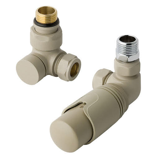 Solaro 15mm Thermostatic Corner Radiator Valve & Lockshield - Matt Cappuccino