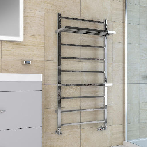 Solaro Launton Square Bar 1200 x 600mm Heated Towel Radiator with Hangers - Chrome