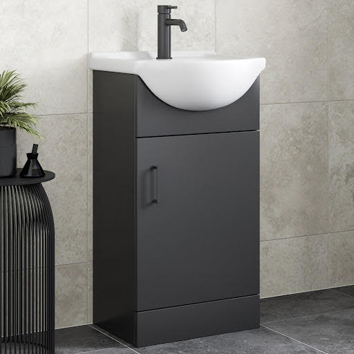 Alpine Black Freestanding Cloakroom Vanity Unit with Basin - 450mm