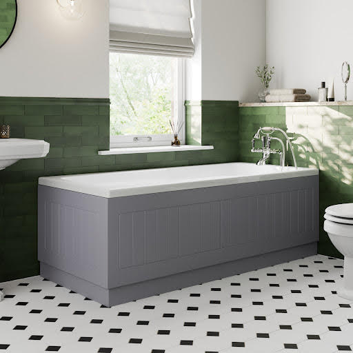 Ceramica Grey Gloss MDF Tongue and Groove Traditional Bath Side Panel - 1700mm