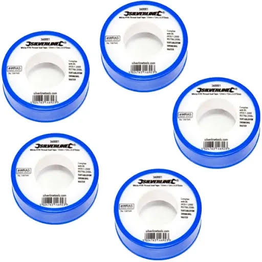 Silverline White PTFE Tape 12mm x 12m – Pack of 5