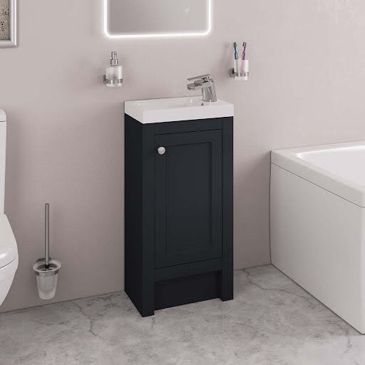 Opula Hardwick Matt Anthracite Freestanding 1 Door Vanity Unit with Basin – 390mm
