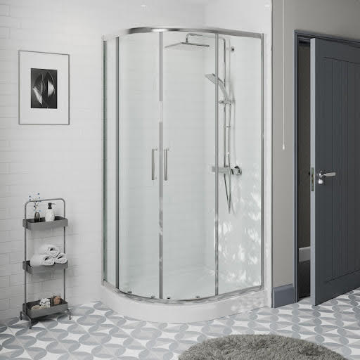 Diamond Offset Quadrant Shower Enclosure 1000 x 800mm with Raised Non Slip Tray (Left Entry) - 8mm