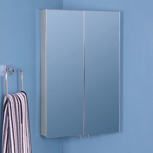 Vasari Single Door White Mounted Mirror Corner Bathroom Cabinet