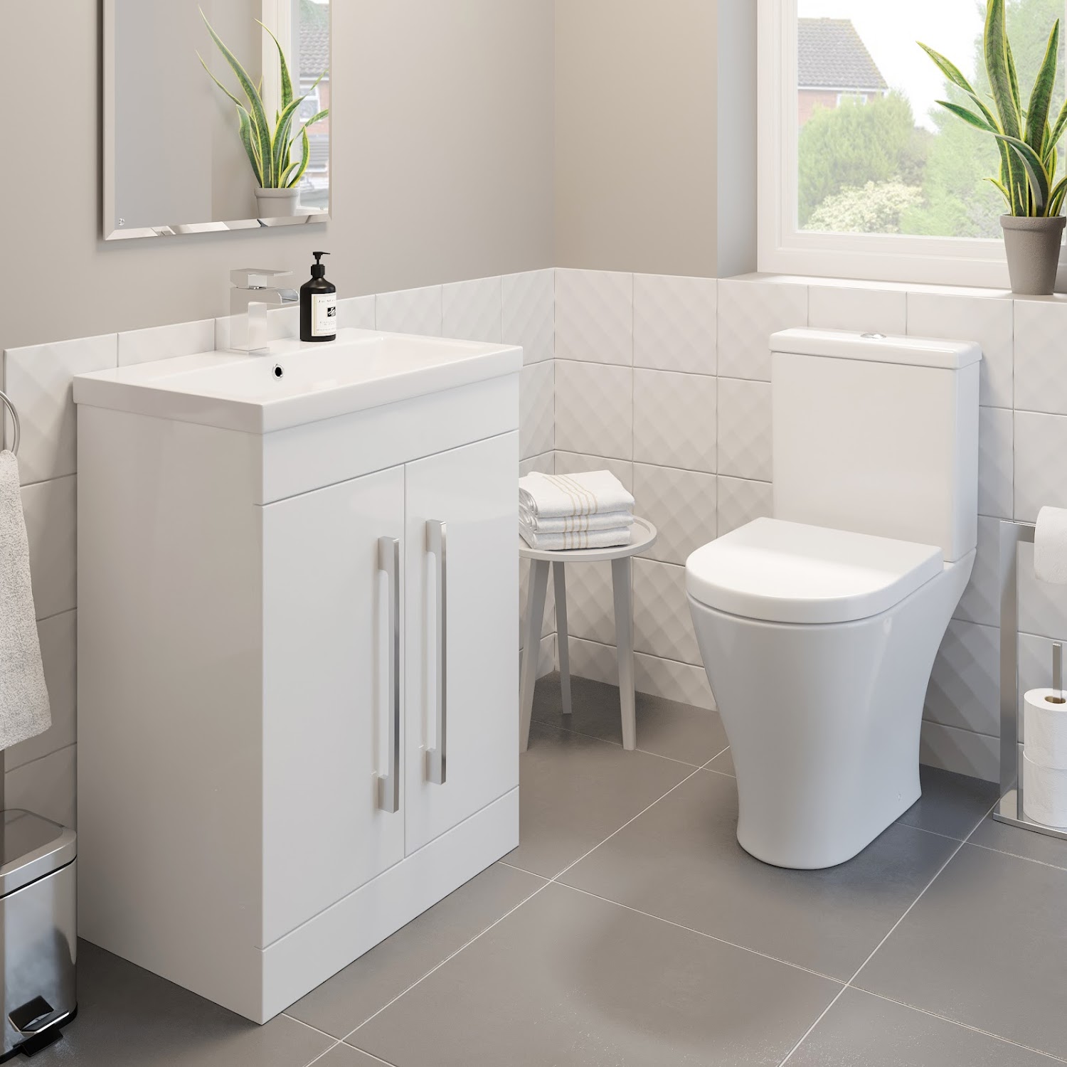 600mm Bathroom Gloss White Vanity Unit Basin Sink Modern Close Coupled ...