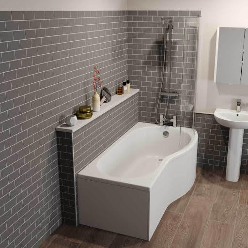 Ceramica P Shaped Shower Bath Bundle 1700mm Right Hand-Inc. Shower