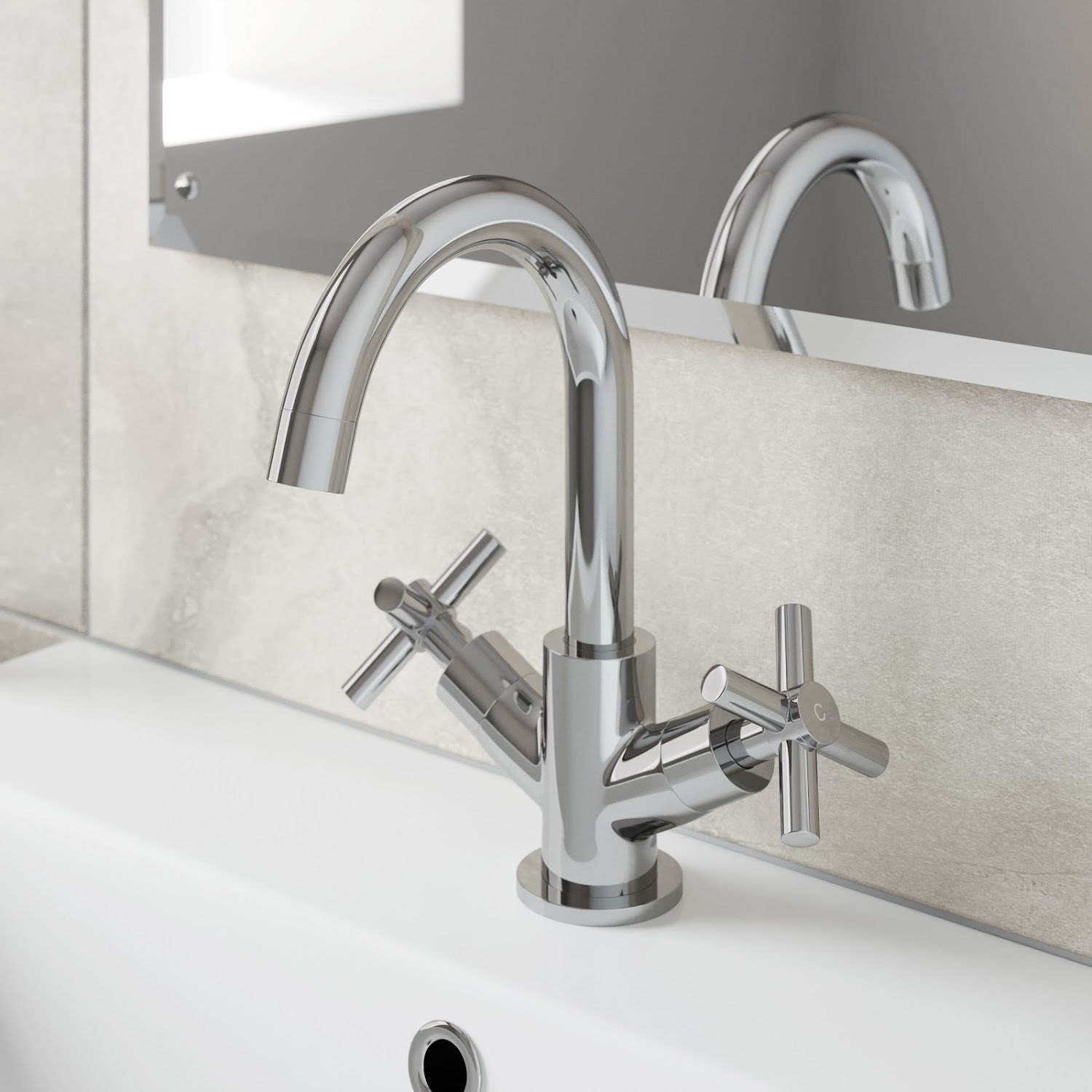 Bathroom Mono Basin Sink Mixer Tap Modern Cross Head Handle Chrome Curved Spout 5056093611024 Ebay