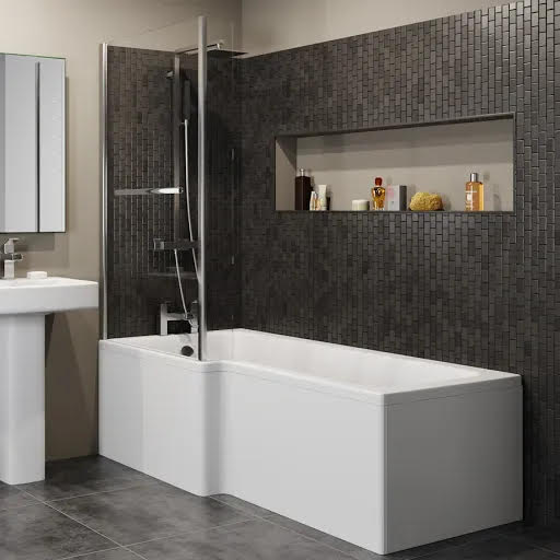 Ceramica L Shaped Shower Bath Bundle 1600mm Left Hand- Including Screen with Rail & Front Bath Panel
