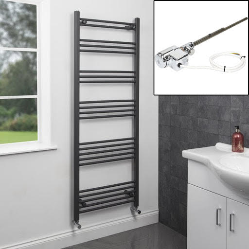 Dual Fuel Anthracite Heated Towel Rail 1600 x 600mm Flat