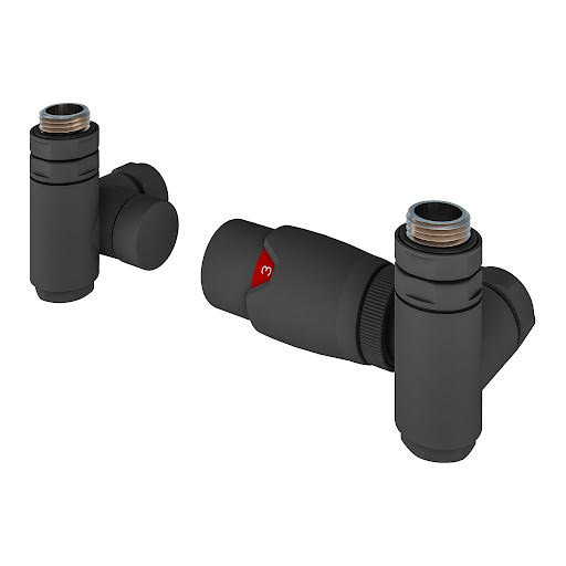 Solaro 15mm Dual Fuel Thermostatic Corner Radiator Valve & Lockshield - Matt Anthracite