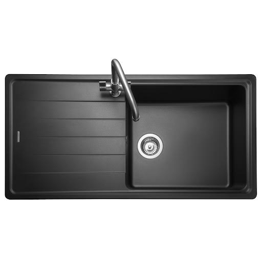 Rangemaster Elements Inset Single Bowl Granite Kitchen Sink 1000 x 500mm, Black - ELE1051AS