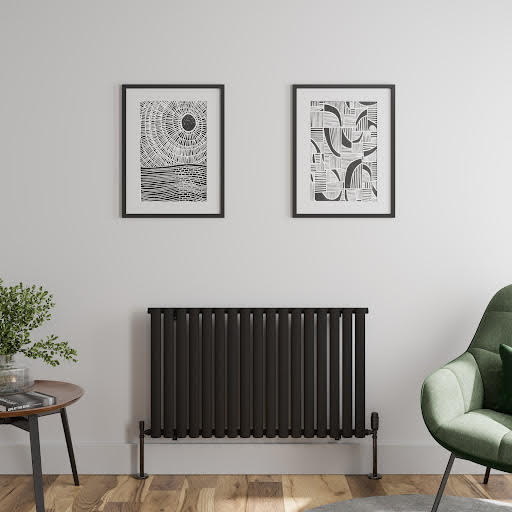 DuraTherm Horizontal Oval Tube Single Panel Designer Radiator - 600 x 1020mm Black