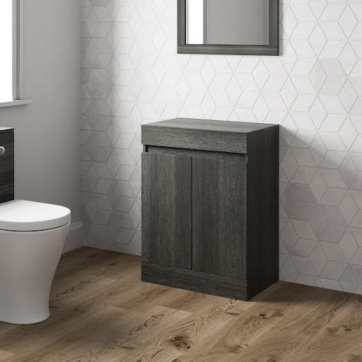 Artis Centro Grey Wood Freestanding Countertop Vanity Unit without Basin - 600mm - Doors