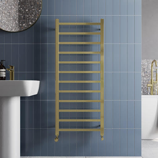 Solaro Square Bar Heated Towel Radiator Brushed Brass - 1200 x 500mm