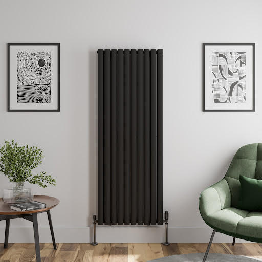 DuraTherm Vertical Oval Tube Double Panel Designer Radiator - 1600 x 600mm Black