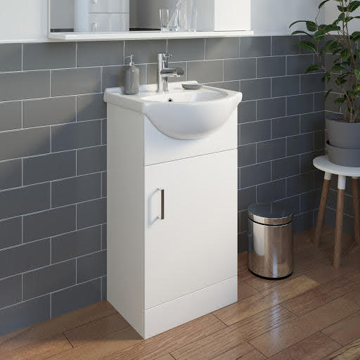 Alpine White Gloss Freestanding Cloakroom Vanity Unit 450mm