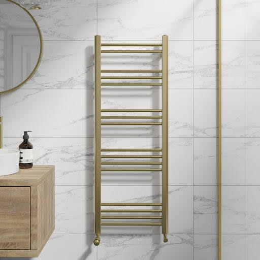 DuraTherm Heated Towel Radiator Brushed Brass 1200 x 450mm Flat
