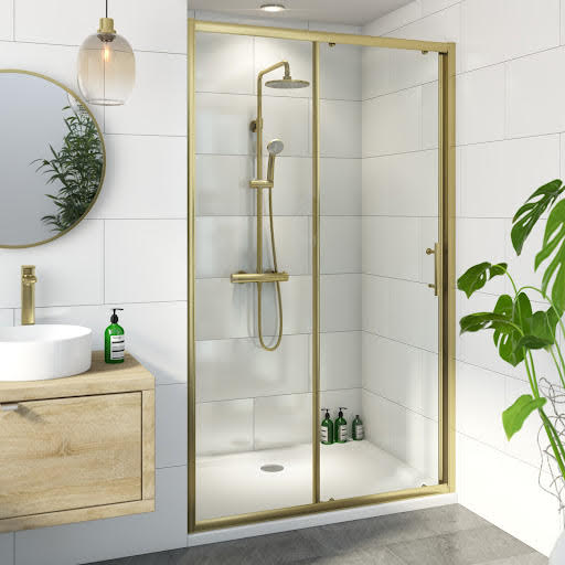Luxura Sliding Shower Door 1000mm with 1200 x 900mm Tray - 6mm Brushed Brass