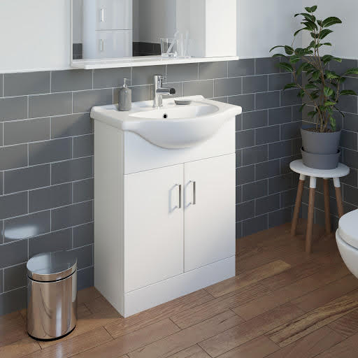 Essence White Gloss Bathroom Sink Cabinet & Basin - 650mm Width