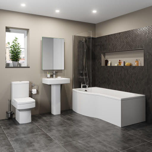 Royan Bathroom Suite with P Shape Shower Bath & Screen - Left Hand 1700mm