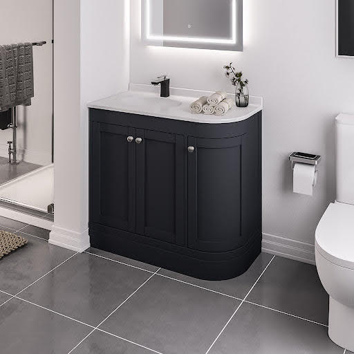 Opula Hardwick Matt Anthracite Freestanding Corner Bathroom Vanity Unit with Basin – LH 900mm