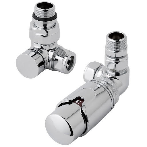 Solaro 15mm Thermostatic Corner Radiator Valve & Lockshield - Chrome