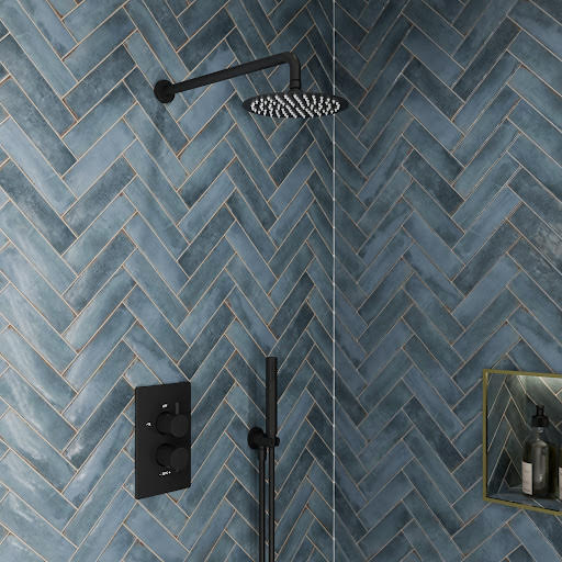 Merano Cosenza Dual Head Cool Touch Thermostatic Concealed Mixer Shower - Black