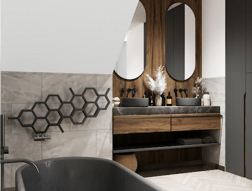 Terma Hex Matt Black Designer Radiator 502 x 1126mm